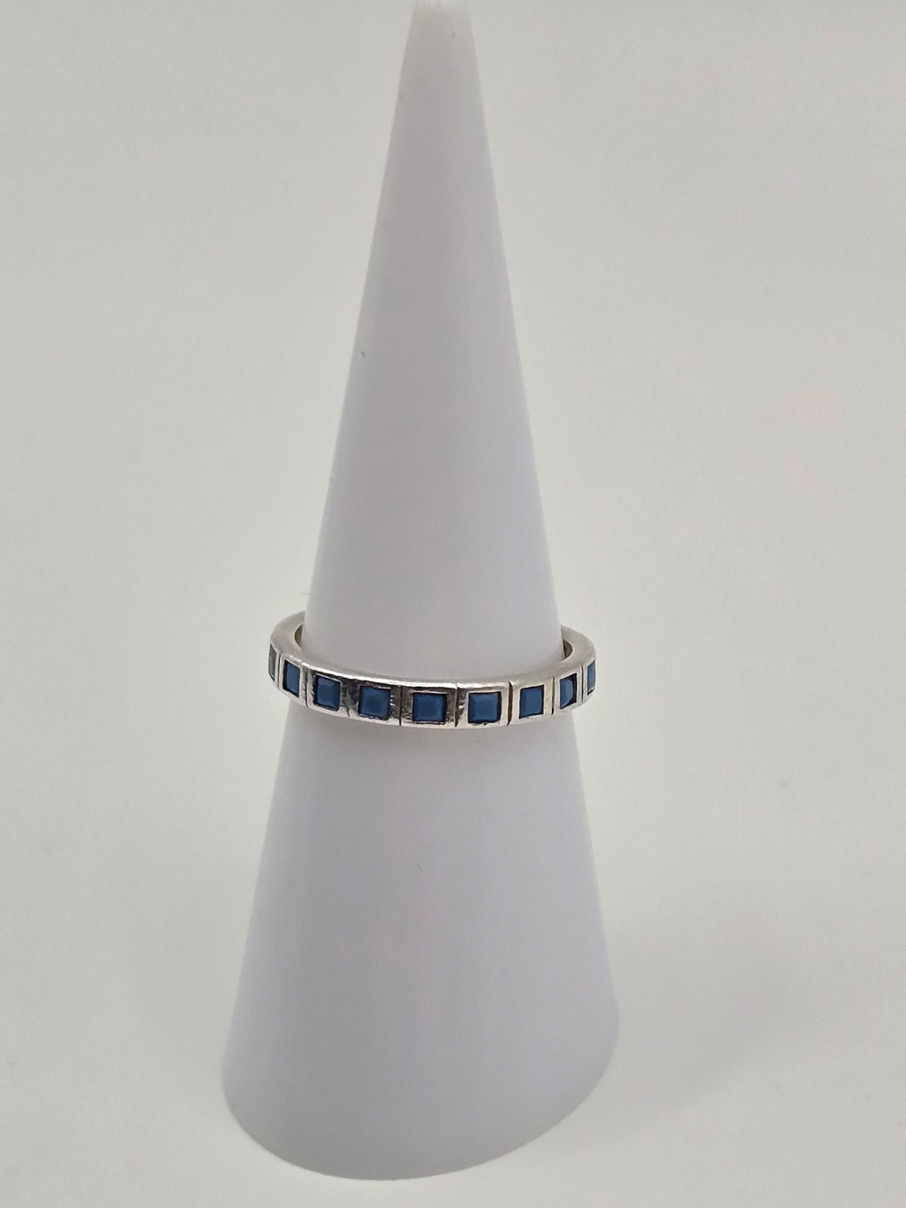 Sterling Silver Blue Inlay Stackable Ring - Picture 3 of 8